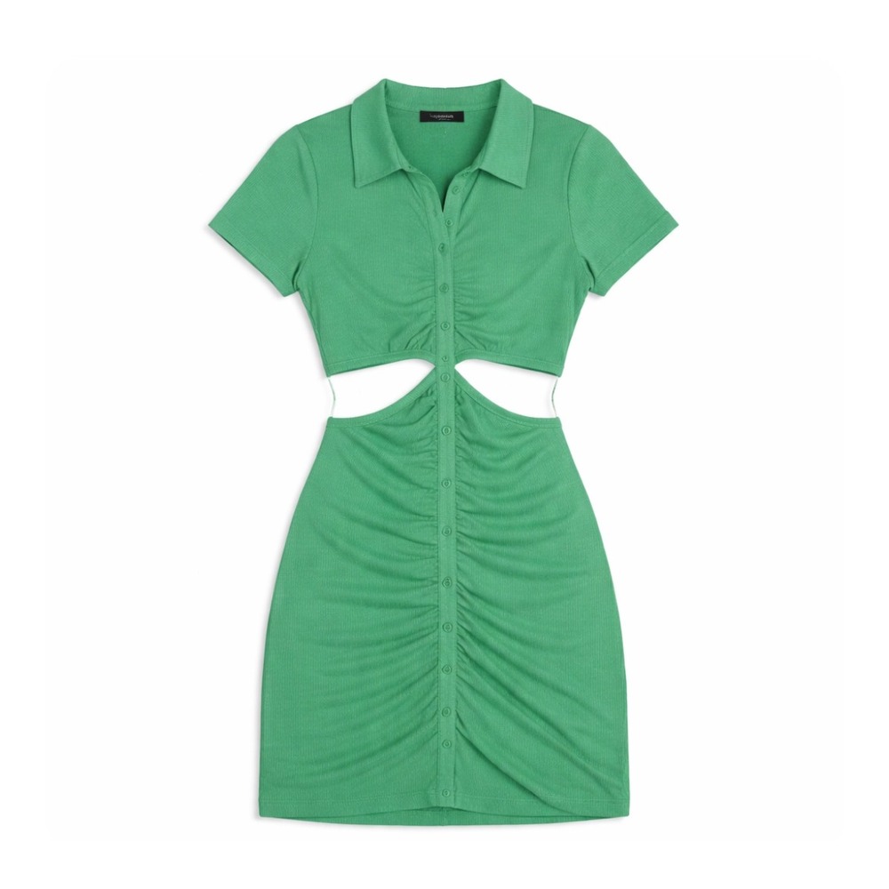 White Fox Go Bold Green Cutout Mini Dress Large Button Front Bodycon NWT